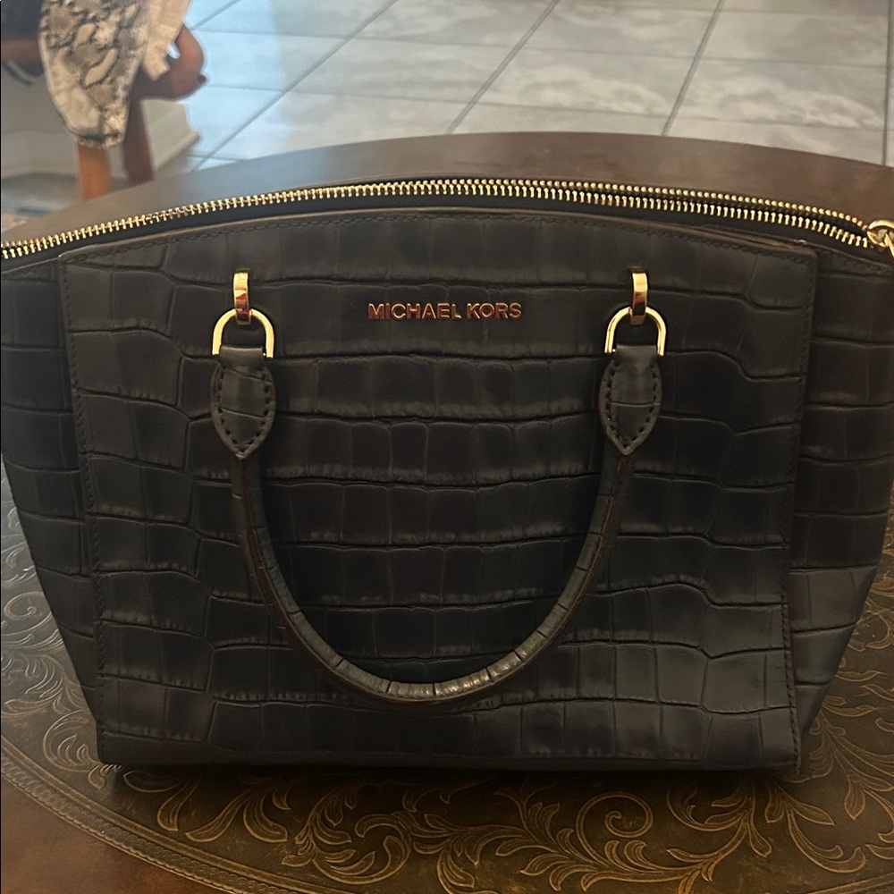 Michael Kors Black Croc-Embossed Satchel